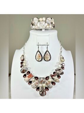 #Luxury Crazy Lace 925 Large Gemstone Necklace Bracelet & Earrings